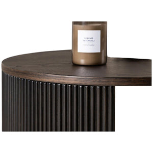 Bristol Sofa Table – Mocca Veneer, Round Coffee Table with Ribbed Wood Frame, 45 cm Height, Mmilo Venture Home Collection
