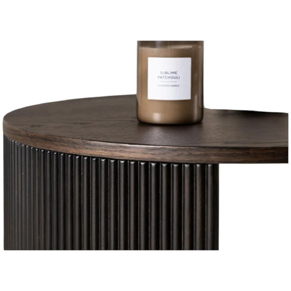 Bristol Sofa Table – Mocca Veneer, Round Coffee Table with Ribbed Wood