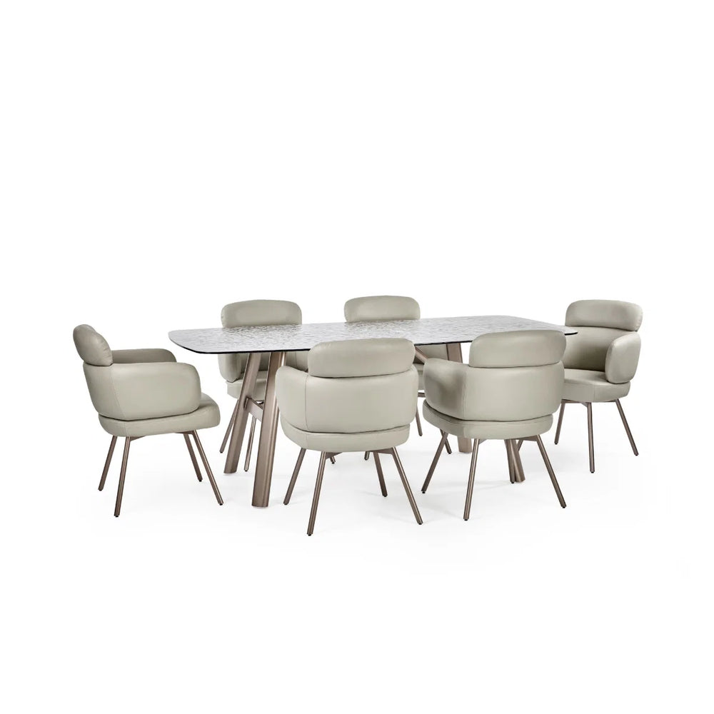 Callisto Smoked Bubble Glass Dining Table with Brushed Bronze Metal Legs – Seats 6 – 200cm