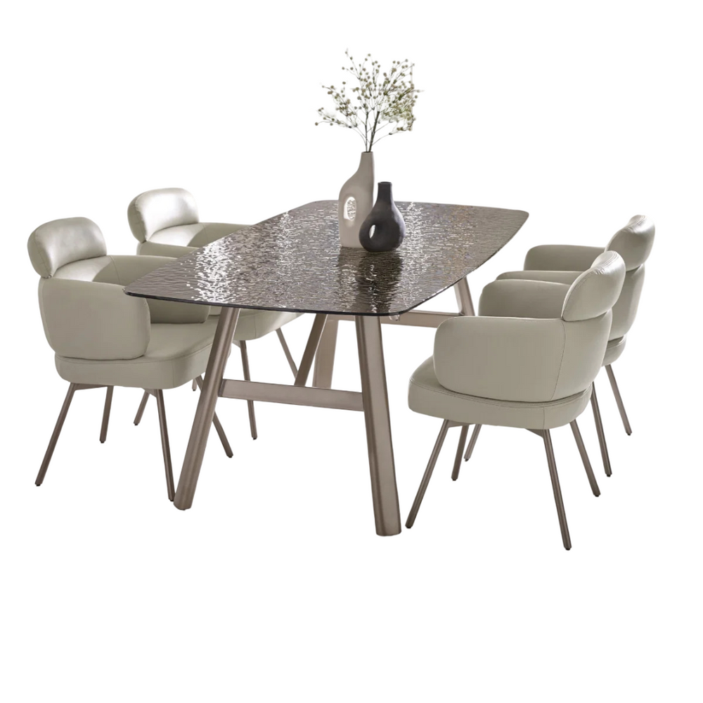 Callisto Smoked Bubble Glass Dining Table with Brushed Bronze Metal Legs – Seats 6 – 200cm