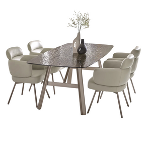 Callisto Smoked Bubble Glass Dining Table with Brushed Bronze Metal Legs – Seats 6 – 200cm