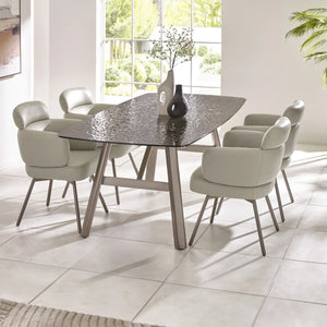 Callisto Smoked Bubble Glass Dining Table with Brushed Bronze Metal Legs – Seats 6 – 200cm