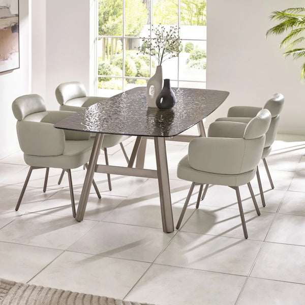 Callisto Smoked Bubble Glass Dining Table with Brushed Bronze Metal Legs – Seats 6 – 200cm