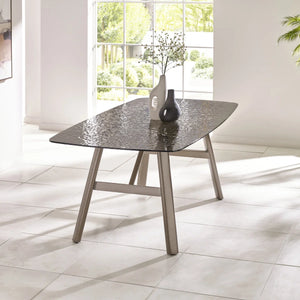 Callisto Smoked Bubble Glass Dining Table with Brushed Bronze Metal Legs – Seats 6 – 200cm