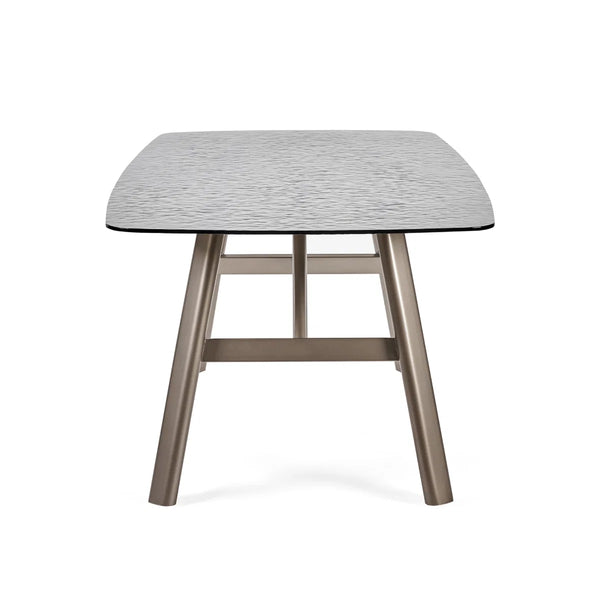 Callisto Smoked Bubble Glass Dining Table with Brushed Bronze Metal Legs – Seats 6 – 200cm