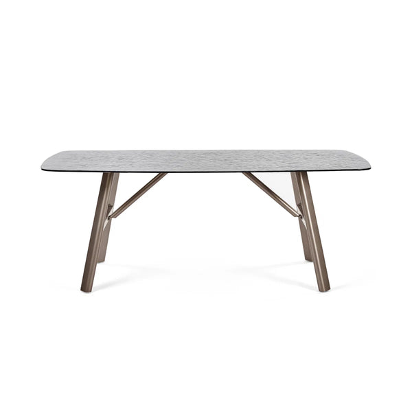 Callisto Smoked Bubble Glass Dining Table with Brushed Bronze Metal Legs – Seats 6 – 200cm