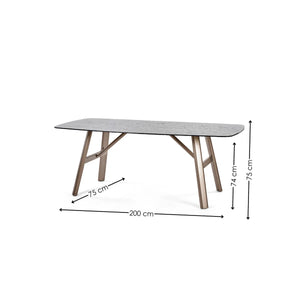 Callisto Smoked Bubble Glass Dining Table with Brushed Bronze Metal Legs – Seats 6 – 200cm