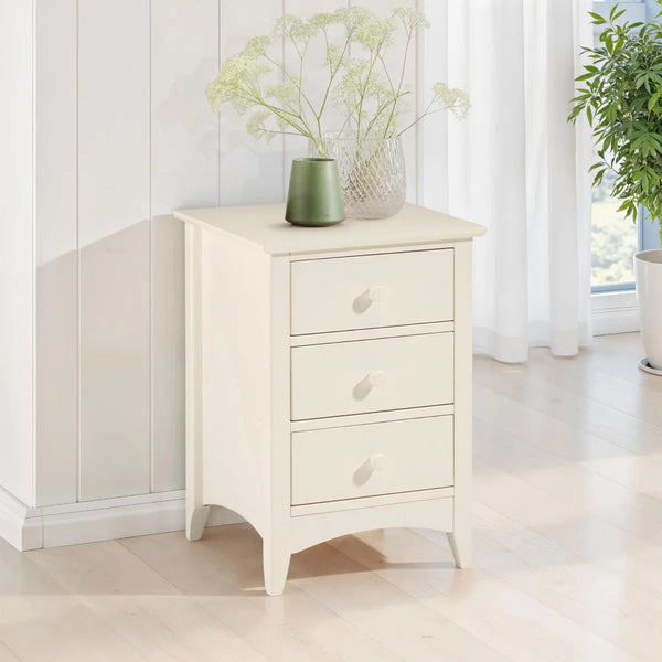 Julian Bowen Cameo 3 Drawer Bedside Table in Stone White Wooden Nightstand with Spacious Storage