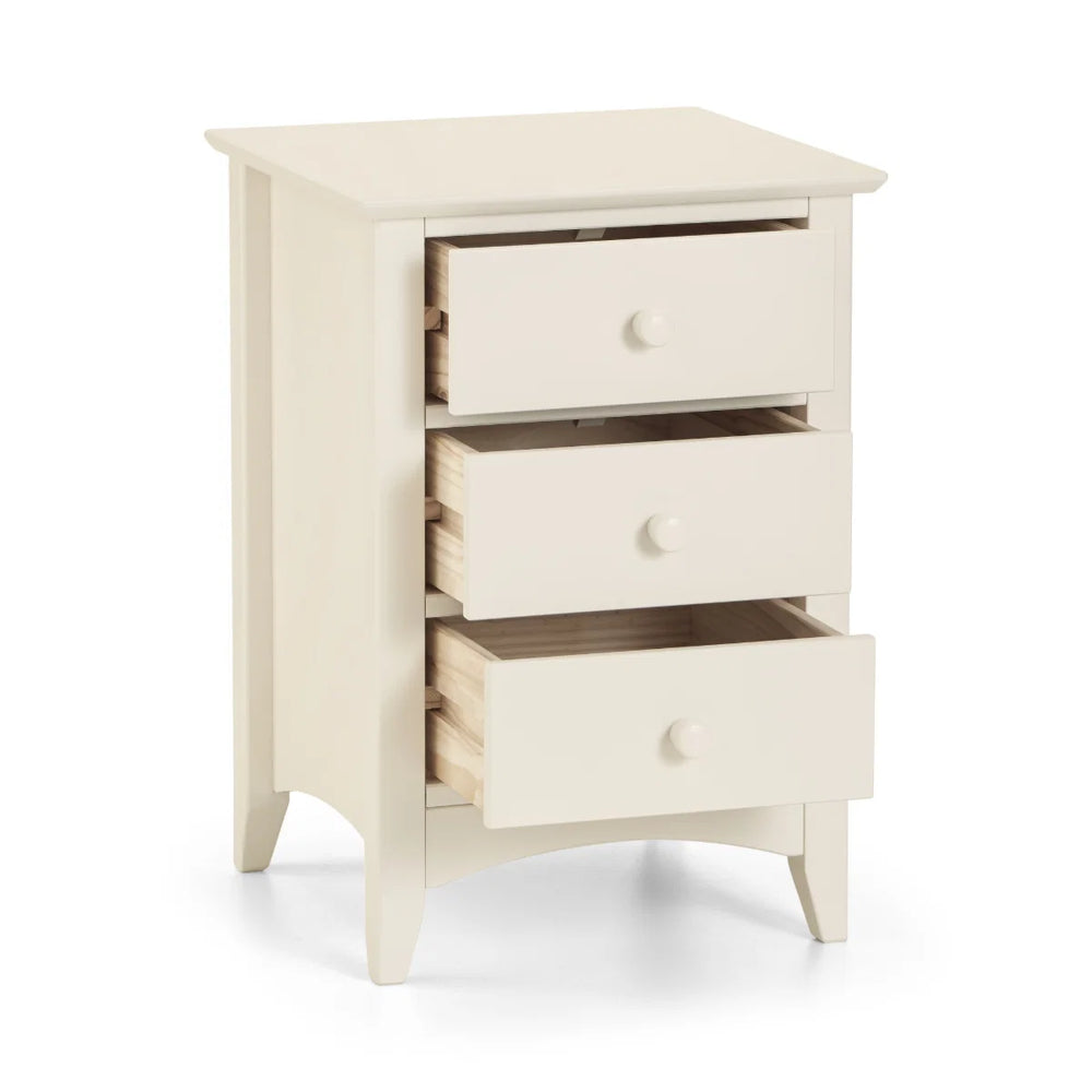 Julian Bowen Cameo 3 Drawer Bedside Table in Stone White Wooden Nightstand with Spacious Storage