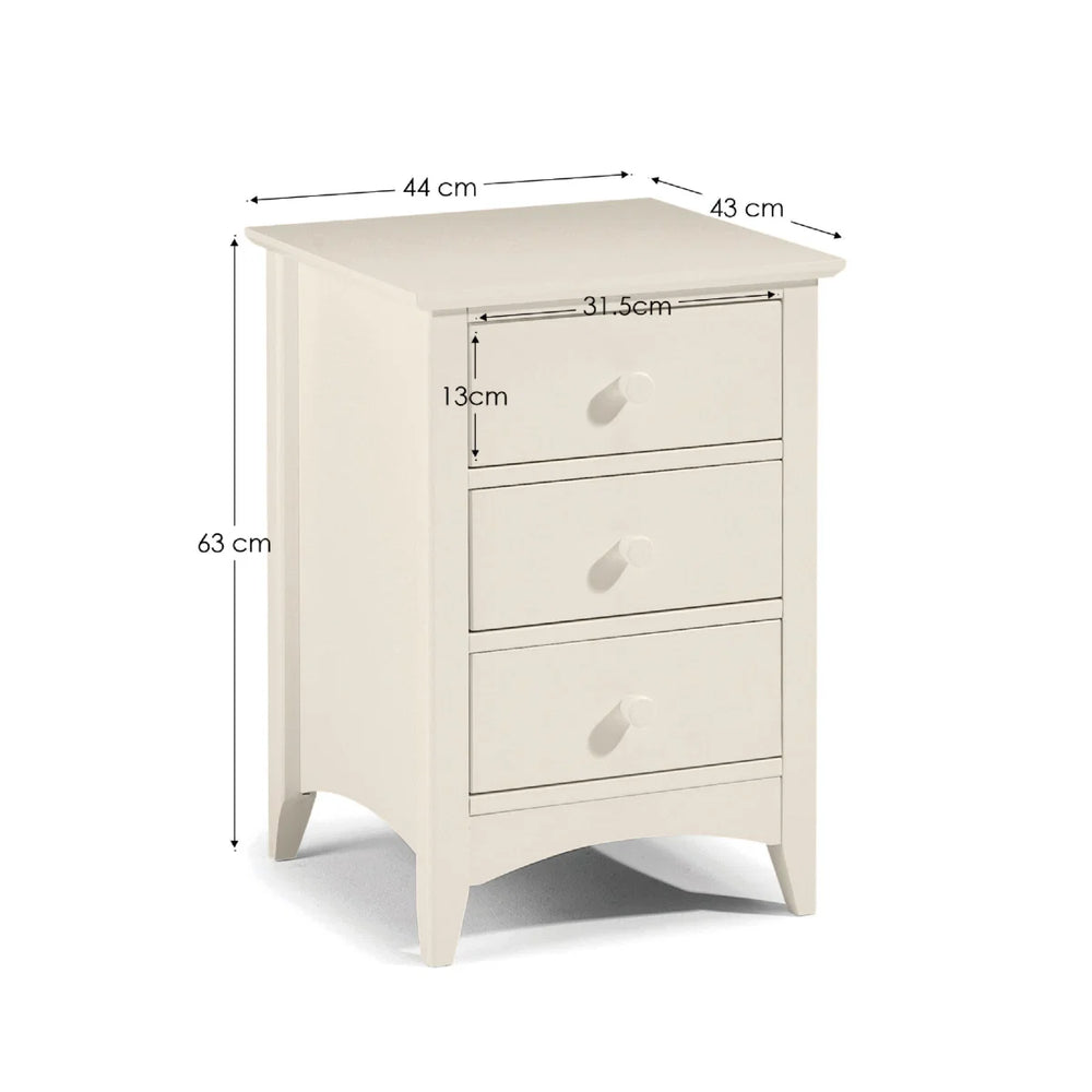 Julian Bowen Cameo 3 Drawer Bedside Table in Stone White Wooden Nightstand with Spacious Storage
