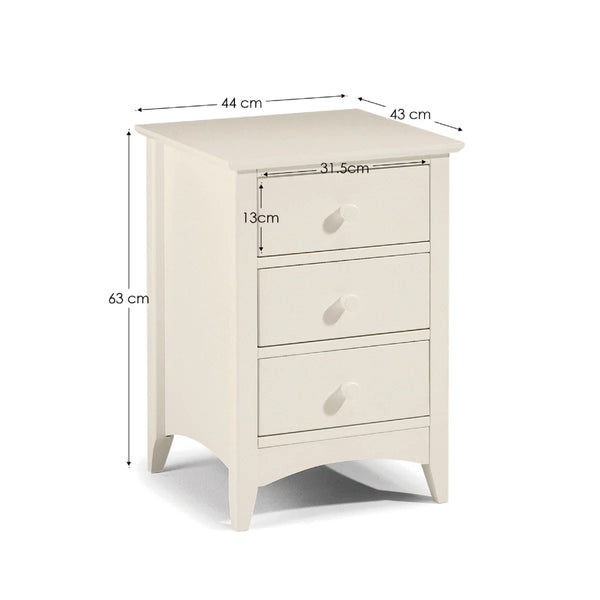 Julian Bowen Cameo 3 Drawer Bedside Table in Stone White Wooden Nightstand with Spacious Storage