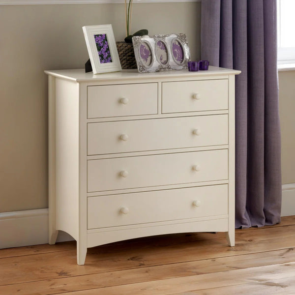 Julian Bowen Cameo 3+2 Chest of Drawers – Stone White Wooden Bedroom Storage Cabinet with 3 Large & 2 Small Drawers, Shaker Style