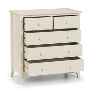 Julian Bowen Cameo 3+2 Chest of Drawers – Stone White Wooden Bedroom Storage Cabinet with 3 Large & 2 Small Drawers, Shaker Style