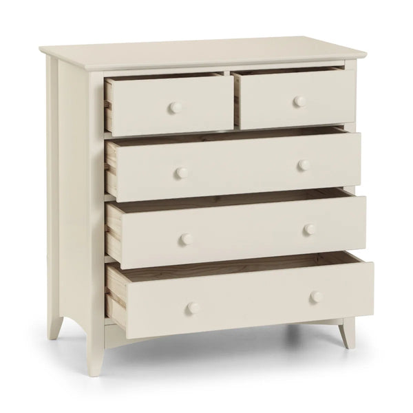 Julian Bowen Cameo 3+2 Chest of Drawers – Stone White Wooden Bedroom Storage Cabinet with 3 Large & 2 Small Drawers, Shaker Style