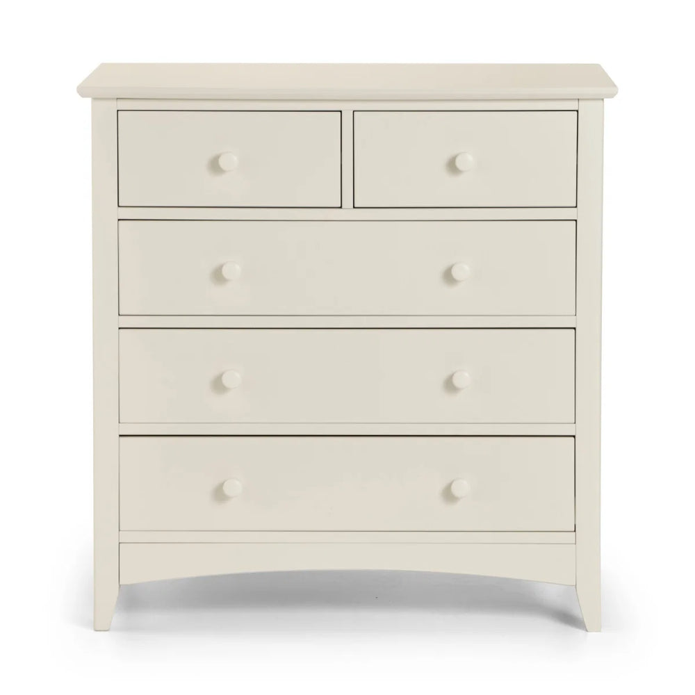 Julian Bowen Cameo 3+2 Chest of Drawers – Stone White Wooden Bedroom Storage Cabinet with 3 Large & 2 Small Drawers, Shaker Style