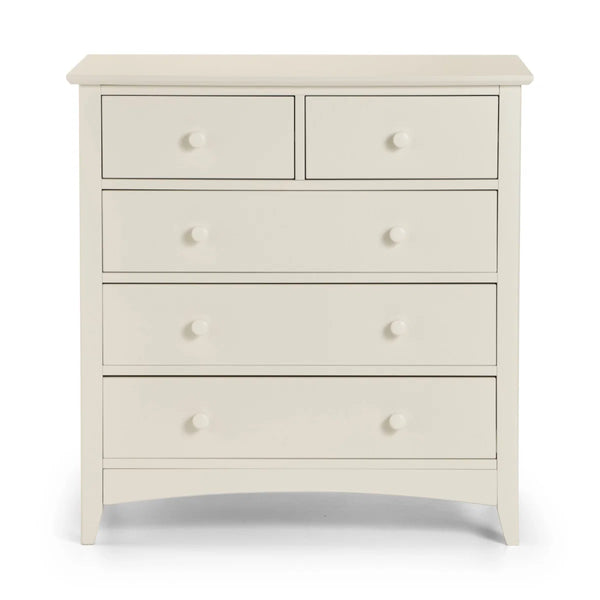 Julian Bowen Cameo 3+2 Chest of Drawers – Stone White Wooden Bedroom Storage Cabinet with 3 Large & 2 Small Drawers, Shaker Style