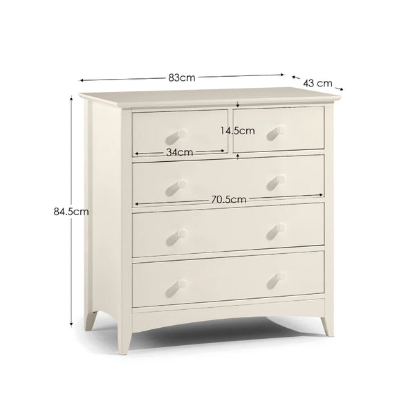 Julian Bowen Cameo 3+2 Chest of Drawers – Stone White Wooden Bedroom Storage Cabinet with 3 Large & 2 Small Drawers, Shaker Style