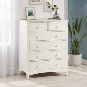 Julian Bowen Cameo 4+2 Chest of Drawers in Stone White – Shaker Style Wooden Bedroom Storage Cabinet with 6 Drawers