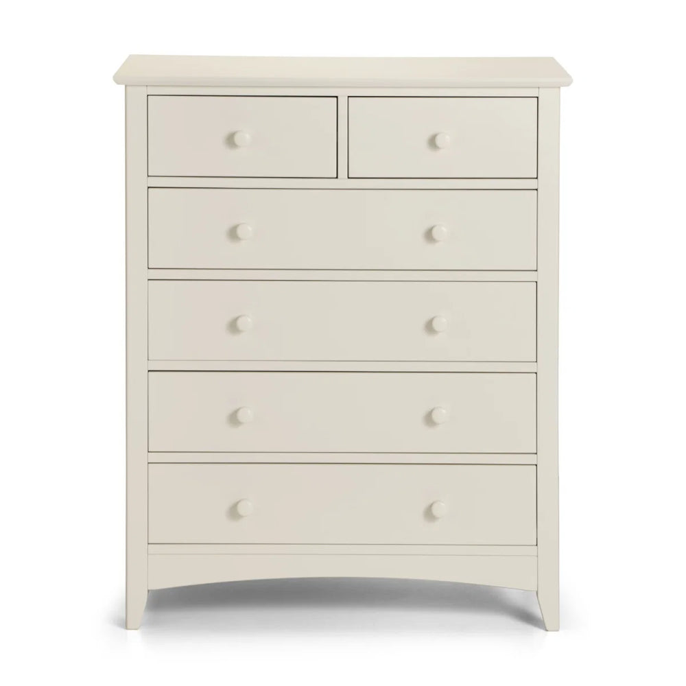 Julian Bowen Cameo 4+2 Chest of Drawers in Stone White – Shaker Style Wooden Bedroom Storage Cabinet with 6 Drawers