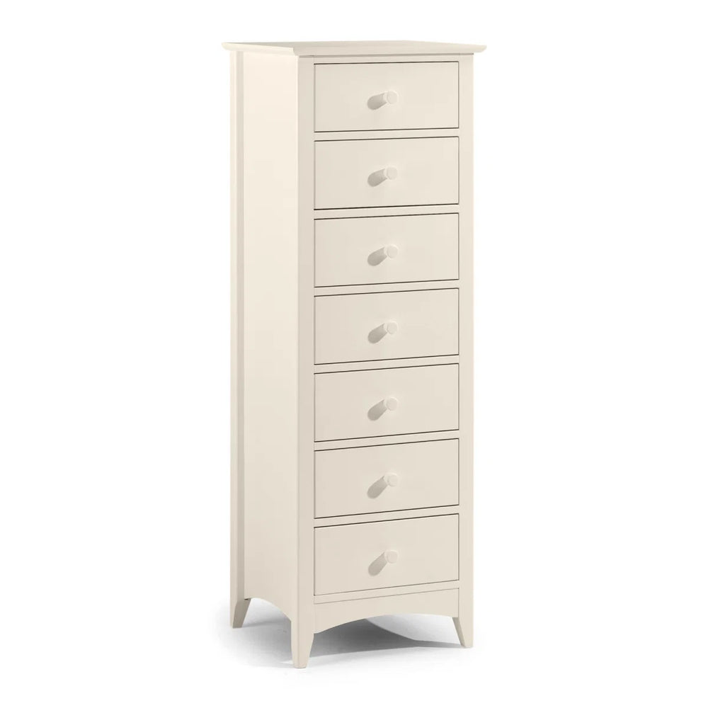 Julian Bowen Cameo 7 Drawer Narrow Chest in Stone White – Tall Shaker Style Bedroom Storage Chest with Solid Pine Frame