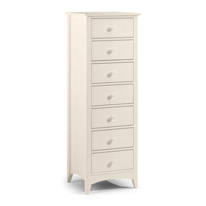 Julian Bowen Cameo 7 Drawer Narrow Chest in Stone White – Tall Shaker Style Bedroom Storage Chest with Solid Pine Frame