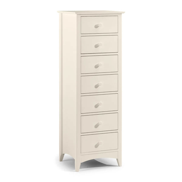 Julian Bowen Cameo 7 Drawer Narrow Chest in Stone White – Tall Shaker Style Bedroom Storage Chest with Solid Pine Frame