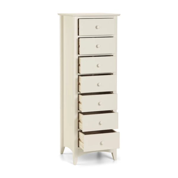 Julian Bowen Cameo 7 Drawer Narrow Chest in Stone White – Tall Shaker Style Bedroom Storage Chest with Solid Pine Frame