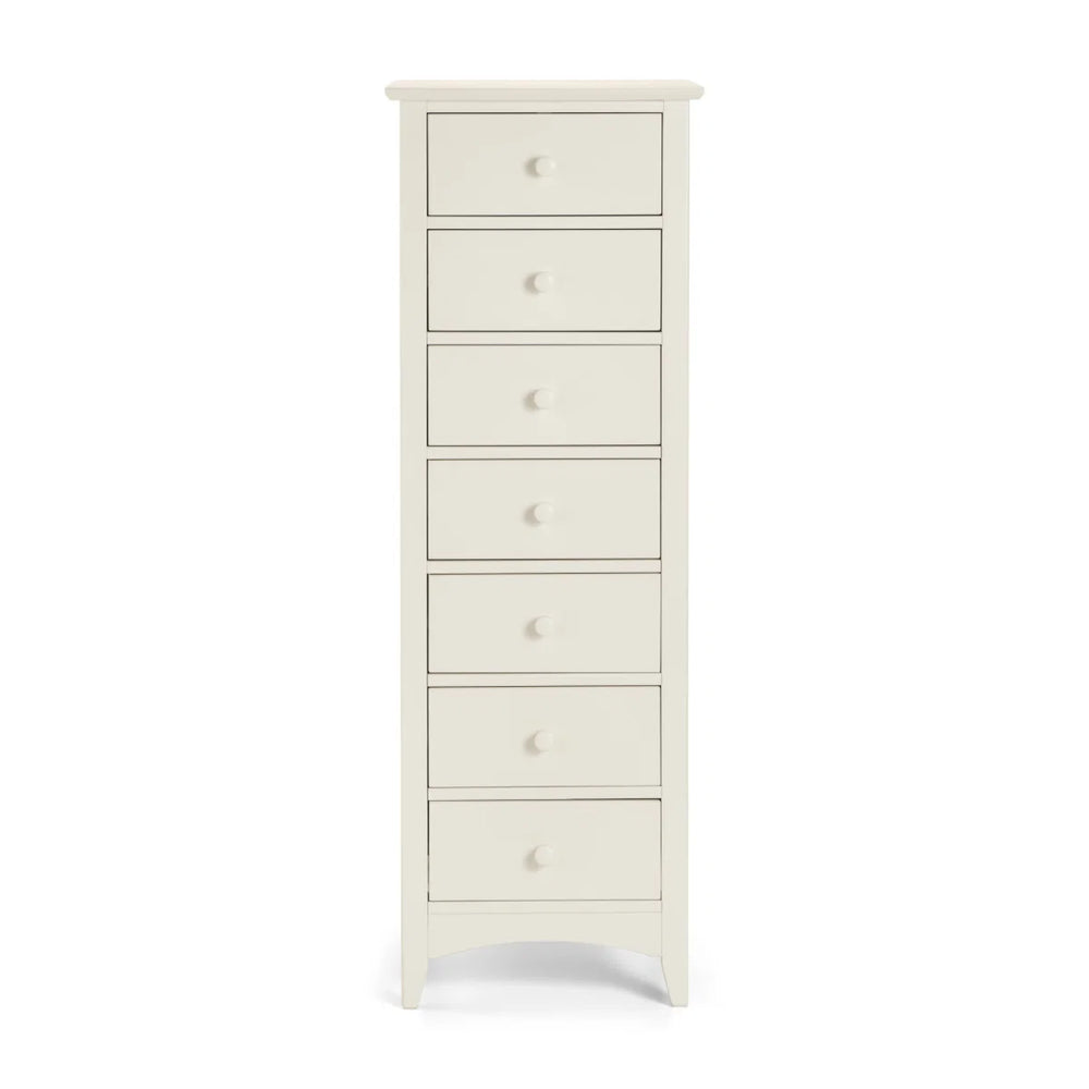 Julian Bowen Cameo 7 Drawer Narrow Chest in Stone White – Tall Shaker Style Bedroom Storage Chest with Solid Pine Frame