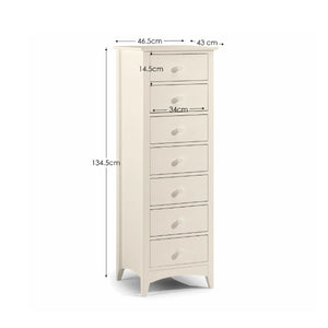Julian Bowen Cameo 7 Drawer Narrow Chest in Stone White – Tall Shaker Style Bedroom Storage Chest with Solid Pine Frame