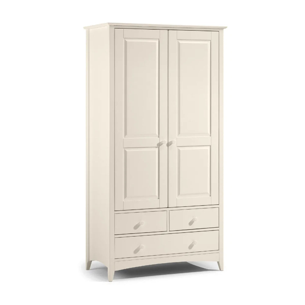 Julian Bowen Cameo Stone White Combination Wardrobe with 2 Doors, 3 Drawers & Hanging Rail – Shaker Style Bedroom Storage Cabinet