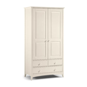 Julian Bowen Cameo Stone White Combination Wardrobe with 2 Doors, 3 Drawers & Hanging Rail – Shaker Style Bedroom Storage Cabinet