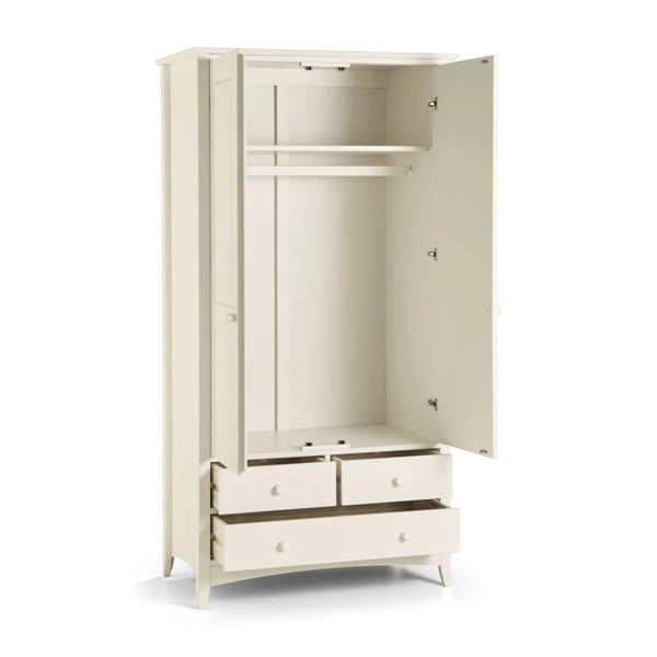 Julian Bowen Cameo Stone White Combination Wardrobe with 2 Doors, 3 Drawers & Hanging Rail – Shaker Style Bedroom Storage Cabinet