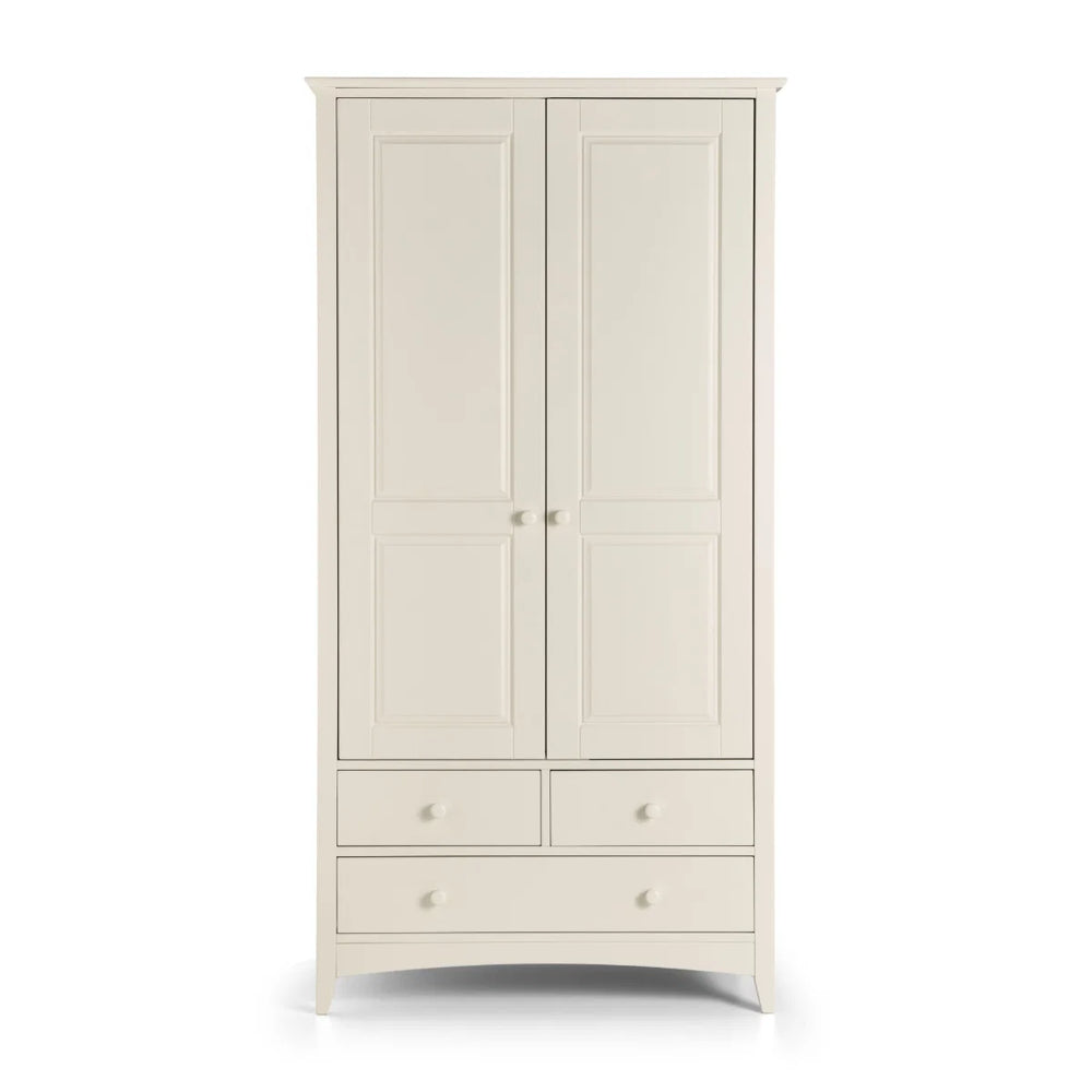 Julian Bowen Cameo Stone White Combination Wardrobe with 2 Doors, 3 Drawers & Hanging Rail – Shaker Style Bedroom Storage Cabinet