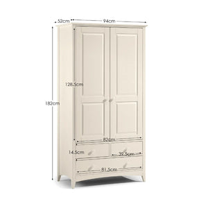 Julian Bowen Cameo Stone White Combination Wardrobe with 2 Doors, 3 Drawers & Hanging Rail – Shaker Style Bedroom Storage Cabinet