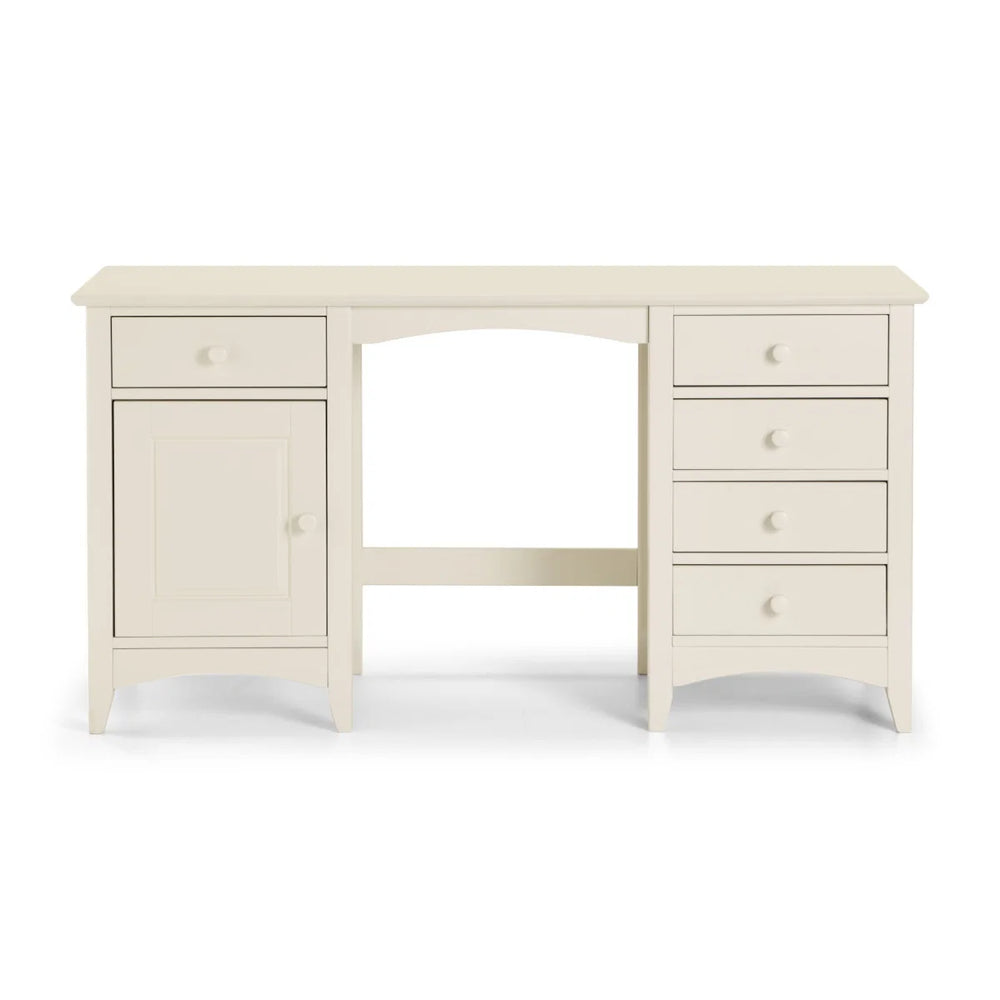 Julian Bowen Cameo Stone White Dressing Table with 5 Drawers & Cupboard Storage – Shaker Style Wooden Vanity Desk
