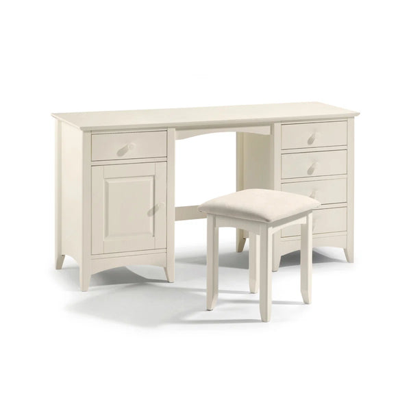 Julian Bowen Cameo Stone White Dressing Table with 5 Drawers & Cupboard Storage – Shaker Style Wooden Vanity Desk
