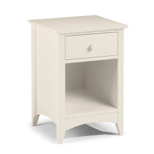 Julian Bowen Cameo 1 Drawer Bedside Table with Open Storage Shelf – Stone White Wooden Nightstand for Bedroom