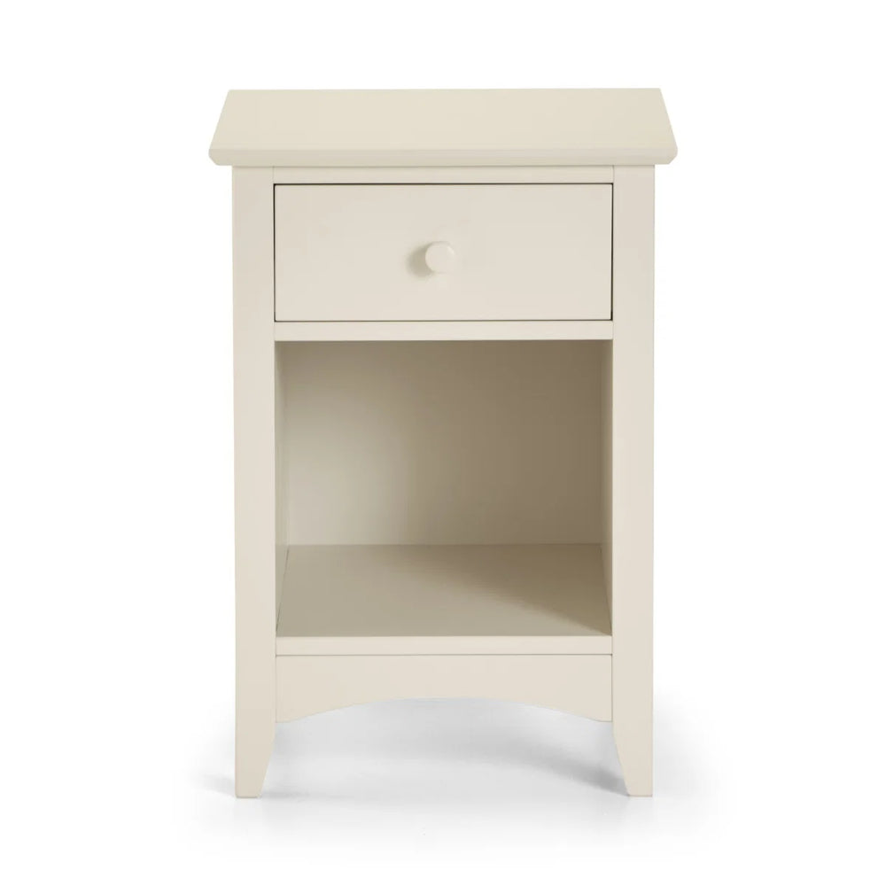 Julian Bowen Cameo 1 Drawer Bedside Table with Open Storage Shelf – Stone White Wooden Nightstand for Bedroom