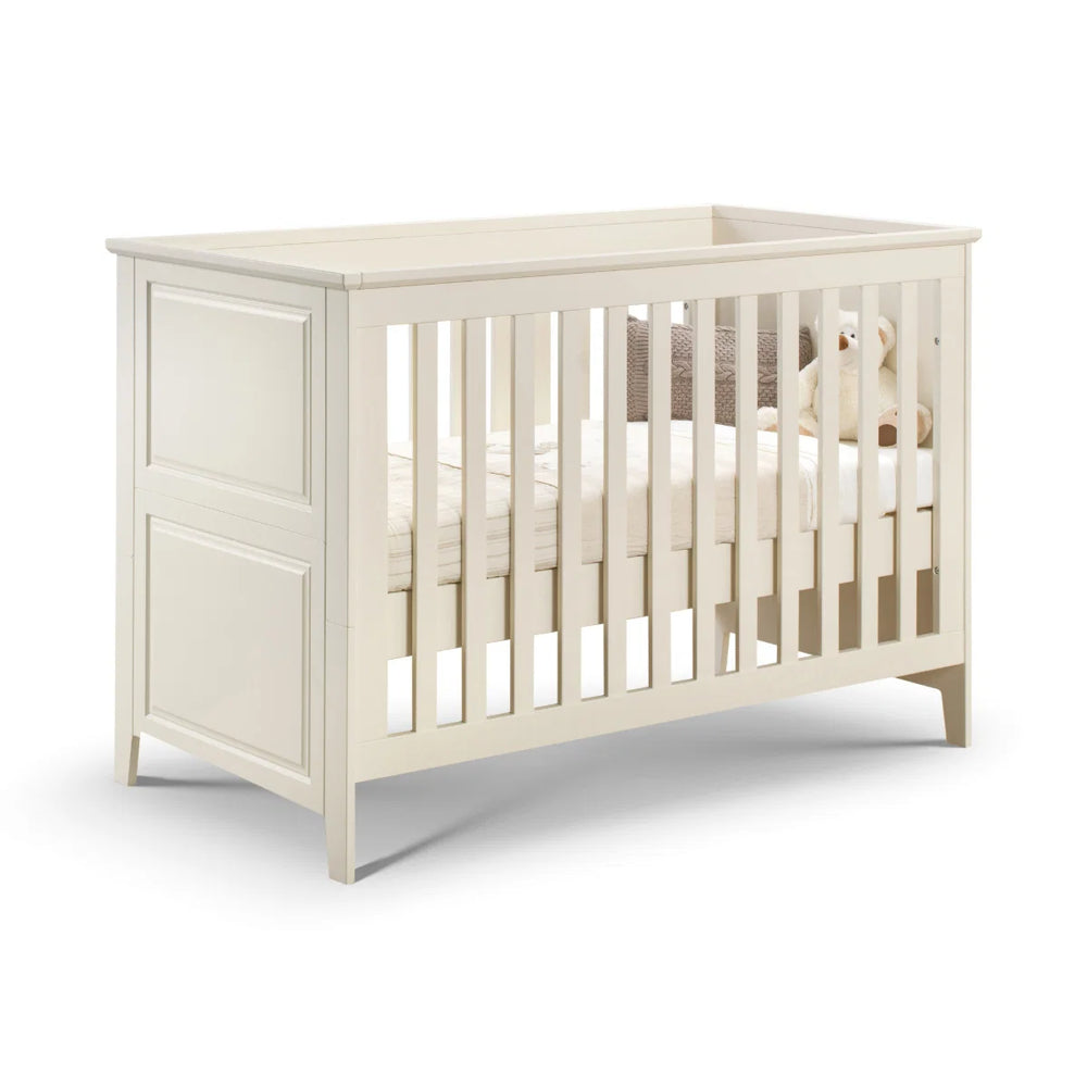 Julian Bowen Cameo Convertible Cot Bed in Stone White – Adjustable Mattress Heights, Toddler Bed Conversion, Classic Nursery Furniture