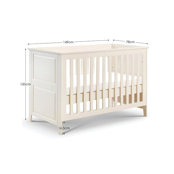 Julian Bowen Cameo Convertible Cot Bed in Stone White – Adjustable Mattress Heights, Toddler Bed Conversion, Classic Nursery Furniture