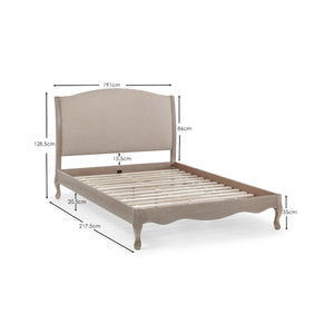 Julian Bowen Camille Limed Oak Bed Frame with Upholstered Oatmeal Linen Headboard – Double, King & Super King