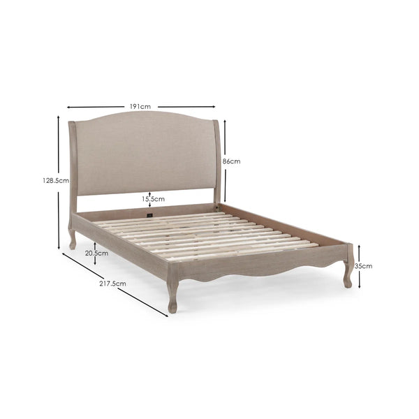 Julian Bowen Camille Limed Oak Bed Frame with Upholstered Oatmeal Linen Headboard – Double, King & Super King