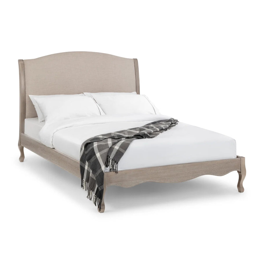 Julian Bowen Camille Limed Oak Bed Frame with Upholstered Oatmeal Linen Headboard – Double, King & Super King