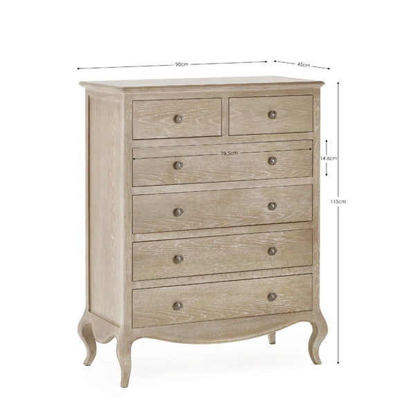 Julian Bowen Camille 4+2 Chest of Drawers – Elegant French-Inspired Wooden Bedroom Storage Cabinet with 6 Drawers
