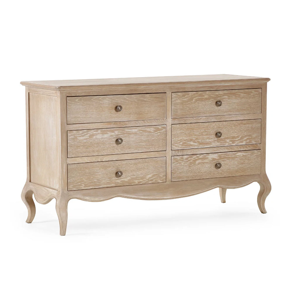 Julian Bowen Camille 6 Drawer Wide Chest of Drawers – Elegant French Style Bedroom Storage Cabinet with Ornate Detailing, Spacious 6-Drawer Wooden Chest, White Finish