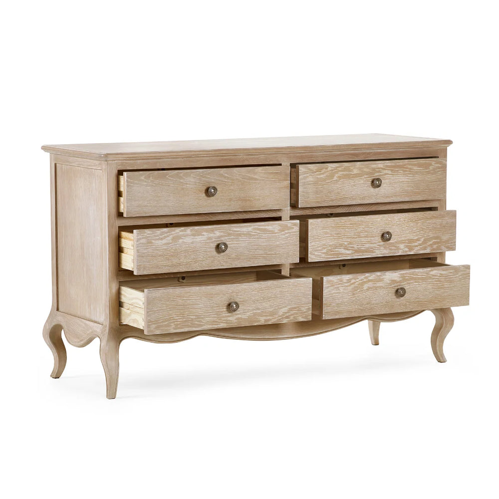 Julian Bowen Camille 6 Drawer Wide Chest of Drawers – Elegant French Style Bedroom Storage Cabinet with Ornate Detailing, Spacious 6-Drawer Wooden Chest, White Finish
