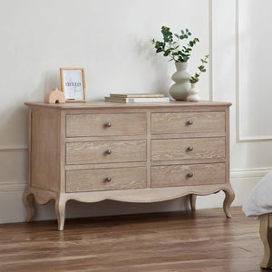 Julian Bowen Camille 6 Drawer Wide Chest of Drawers – Elegant French Style Bedroom Storage Cabinet with Ornate Detailing, Spacious 6-Drawer Wooden Chest, White Finish