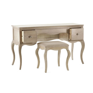 Camille French Style Dressing Table with Matching Stool, 2 Drawers, Ornate Wooden Vanity Desk for Bedroom, Elegant Makeup & Dressing Station