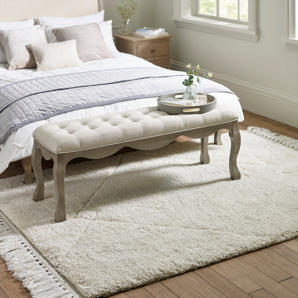 Julian Bowen Camille Upholstered Bench in Oatmeal Linen – 130cm Button-Tufted Dining & Bedroom Bench with Limed Oak Legs - Sleek Furniture