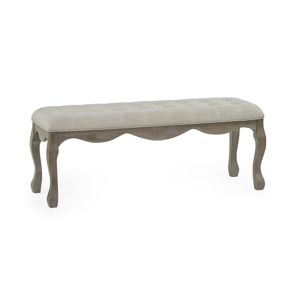 Julian Bowen Camille Upholstered Bench in Oatmeal Linen – 130cm Button-Tufted Dining & Bedroom Bench with Limed Oak Legs - Sleek Furniture